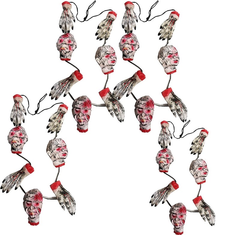 brown leaf Halloween Horror Scary Realistic Looking Fake Human Skeleton Head Skulls Hand Pair Mala Garland for Halloween Bar Home Table Decoration Pack of 4 - Image 1