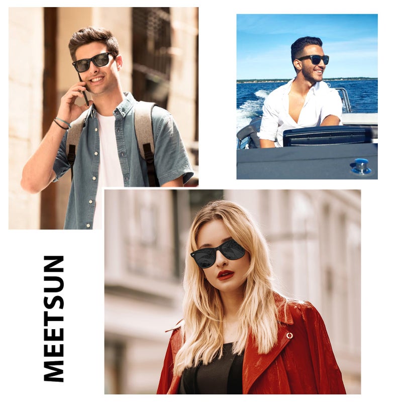 MEETSUN Retro Polarized Sunglasses for Women Men Classic Mirror Lens Driving Sun Glasses 100% UV Protection (3 Pack) Black - Image 2