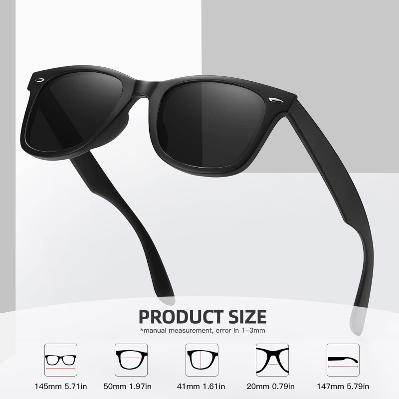MEETSUN Retro Polarized Sunglasses for Women Men Classic Mirror Lens Driving Sun Glasses 100% UV Protection (3 Pack) Black - Image 4