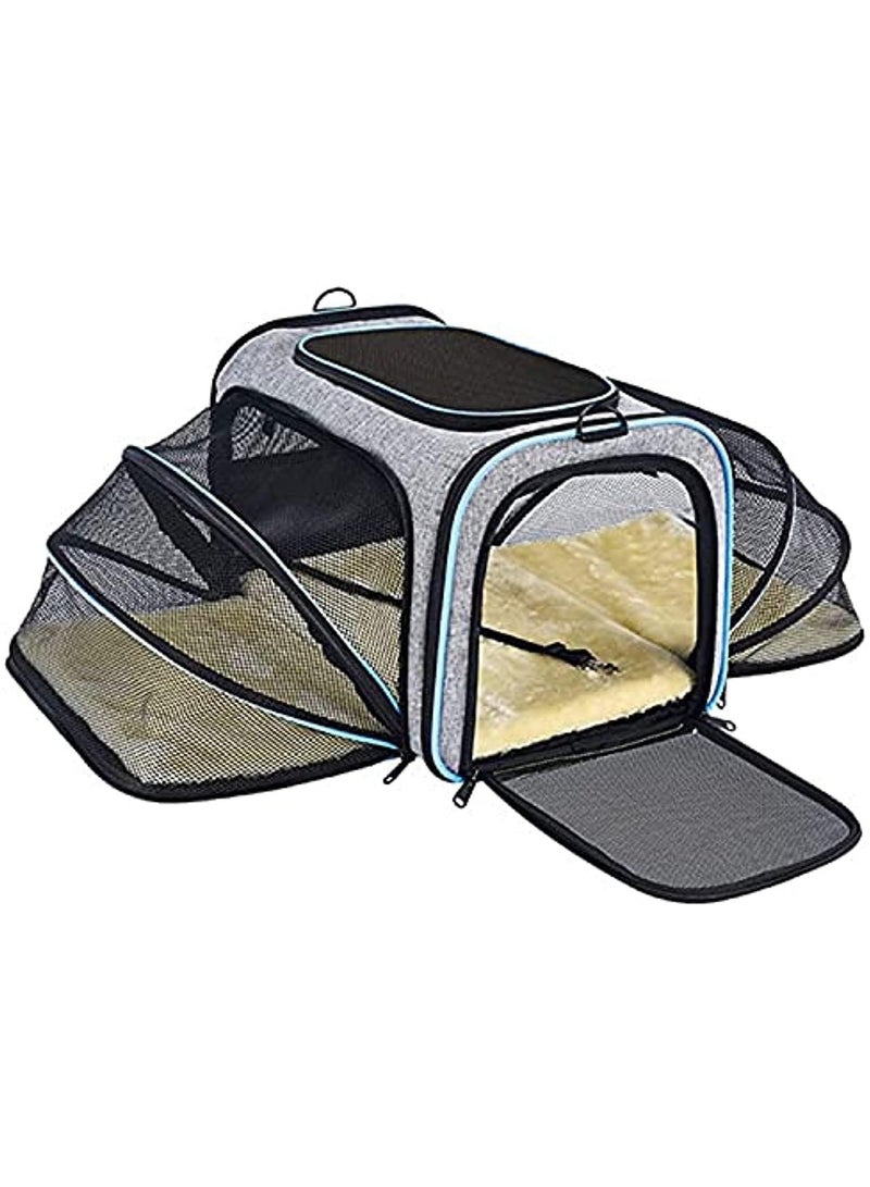حقيبة حيوانات أليفة للقطط والكلاب، حقيبة قابلة للطي وممتدة مزدوجة للسفر، حقيبة حمل محمولة وجيدة التهوية، رحلة آمنة للحيوانات الأليفة - Image 1