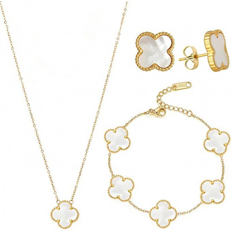 18K Gold Plated Clover Jewelry Set for Women 18K white suit - Image 1
