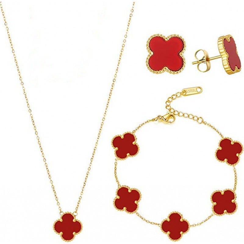 18K Gold Plated Clover Jewelry Set for Women 18K white suit - Image 3