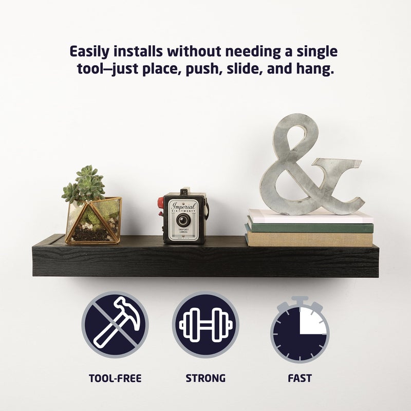 HIGH & MIGHTY 515614 Modern 36" Floating Shelf Holds up to 25lbs, Easy Tool-Free Dry Wall Installation, Flat, Retail Packaging, Black - Image 5