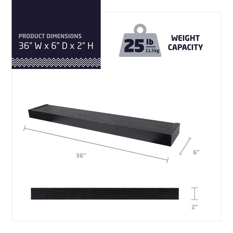 HIGH & MIGHTY 515614 Modern 36" Floating Shelf Holds up to 25lbs, Easy Tool-Free Dry Wall Installation, Flat, Retail Packaging, Black - Image 3