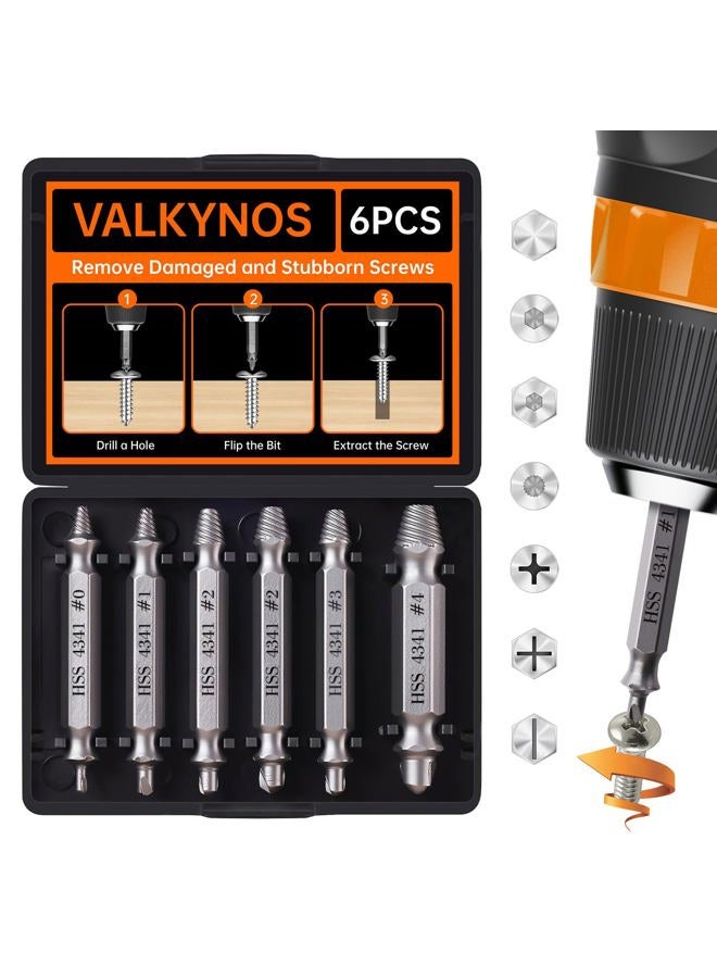VALKYNOS Damaged Screw Extractor Set Bolt Extractor Kit 6 Pcs, Stripped Screw Removal Tool for Easy Out Removal Of Rusty & Broken Hardware Stocking Stuffers Gifts for Men Dad - Image 1