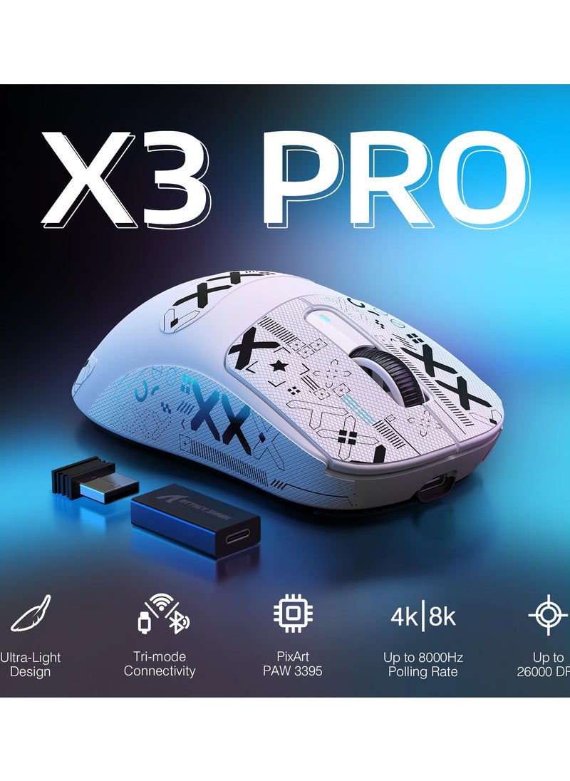 Attack Shark - X3PRO 4K/8K Lightweight Wireless Gaming Mouse with Tri-Mode(Wired/2.4GHz/BT),PAW3395 Optical Sensor,26K DPI,Kailh GM8.0 Switch,Long Battery,7 Buttons for PC/Laptop/Win/Mac - Image 1