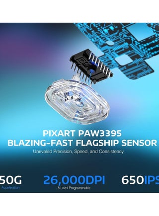 ماوس ألعاب لاسلكي خفيف الوزن X3PRO بدقة 4K/8K مع وضع ثلاثي (سلكي/2.4 جيجاهرتز/بلوتوث)، مستشعر بصري PAW3395، دقة 26 ألف نقطة في البوصة، مفتاح Kailh GM8.0، بطارية طويلة الأمد، 7 أزرار لأجهزة الكمبيوتر/الكمبيوتر المحمول/ويندوز/ماك - view 4
