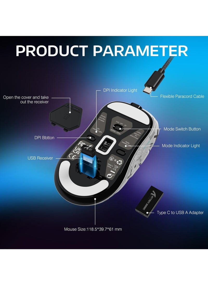 Attack Shark - X3PRO 4K/8K Lightweight Wireless Gaming Mouse with Tri-Mode(Wired/2.4GHz/BT),PAW3395 Optical Sensor,26K DPI,Kailh GM8.0 Switch,Long Battery,7 Buttons for PC/Laptop/Win/Mac - Image 1