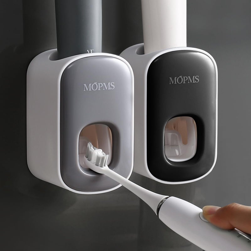 MOPMS Toothpaste Dispenser Wall Mounted for Bathroom Automatic Toothpaste Squeezer for Kids and Adult (Grey and Black) - Image 1