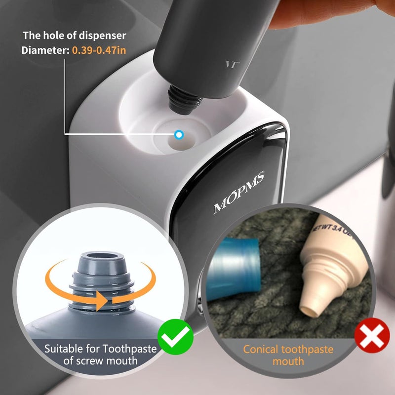 MOPMS Toothpaste Dispenser Wall Mounted for Bathroom Automatic Toothpaste Squeezer for Kids and Adult (Grey and Black) - Image 2