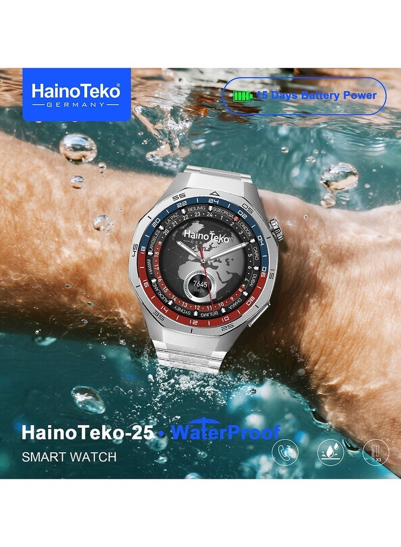 Haino Teko -25 Waterproof Smartwatch with AMOLED Display 3 Interchangeable Straps Voice Assistance and Charging Cable Designed for Men Black - Image 4