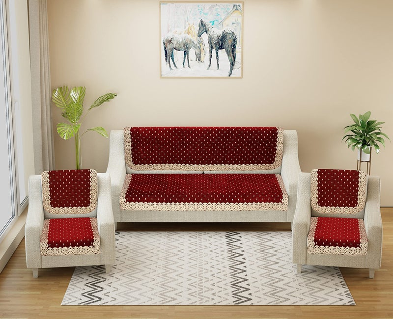 jayvaam Premium 5 Seater Printed Sofa Cover Set for Sofa, Couch 3, 2 Seater 10 Piece Sofa Back Slip Panels, Covers, Protector for Single Seater, 30 x 30 x 5 CM, Mahroon,Chenille, - Image 4