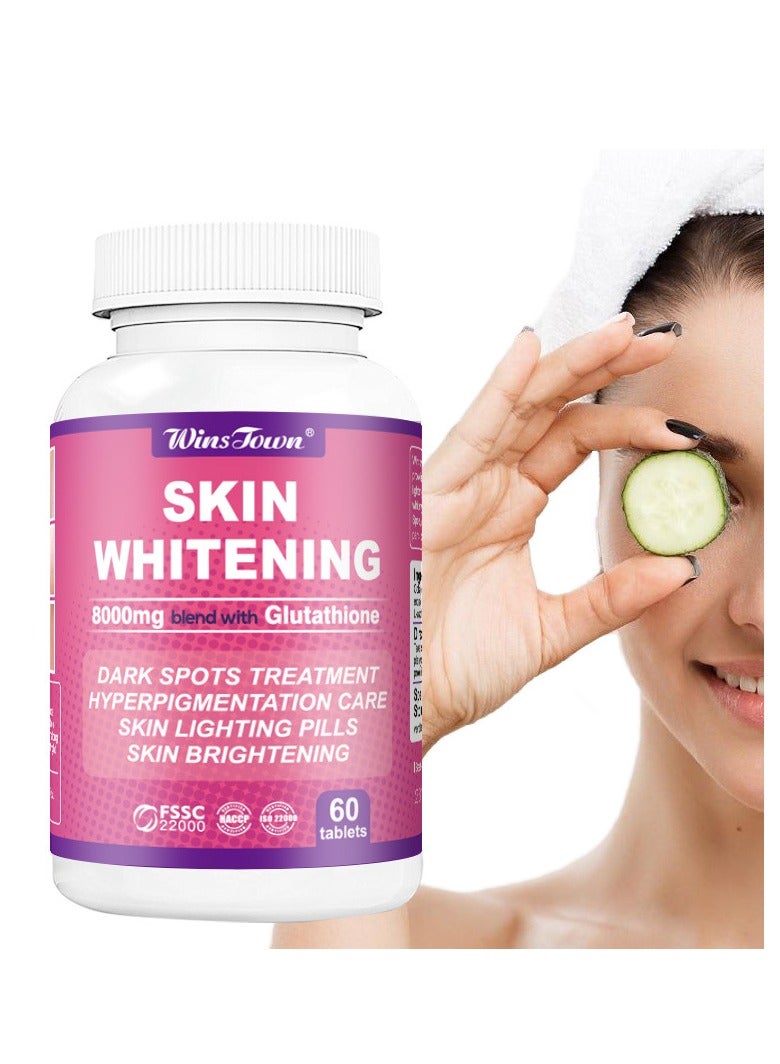 Wins Town Skin Whitening 8000mg Blend With Glutathione,Effective Skin Lightening Supplement - Dark Spots, Melasma & Acne Scar Remover,60 Tablets - Image 2