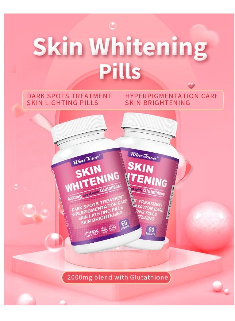 Wins Town Skin Whitening 8000mg Blend With Glutathione,Effective Skin Lightening Supplement - Dark Spots, Melasma & Acne Scar Remover,60 Tablets - Image 3