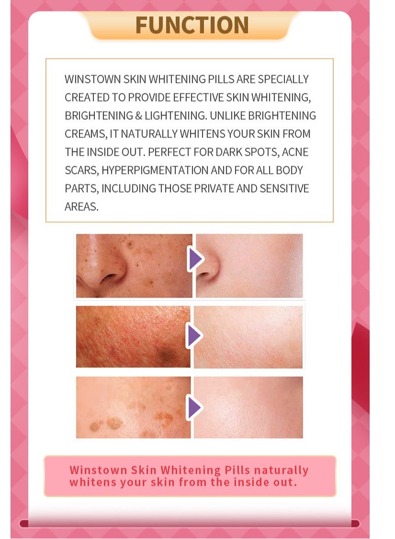 Wins Town Skin Whitening 8000mg Blend With Glutathione,Effective Skin Lightening Supplement - Dark Spots, Melasma & Acne Scar Remover,60 Tablets - Image 4