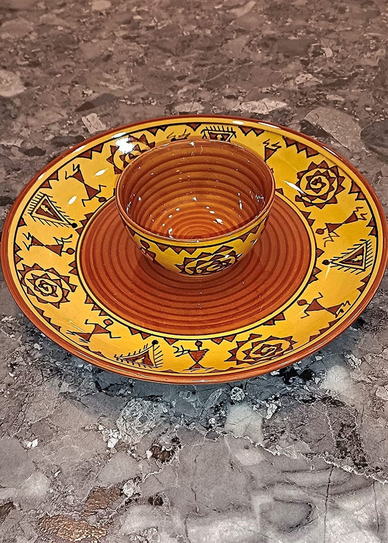 Caffeine Ceramic Handmade Mustard Brown Romani Dinner Set (Set of 2) - Image 2