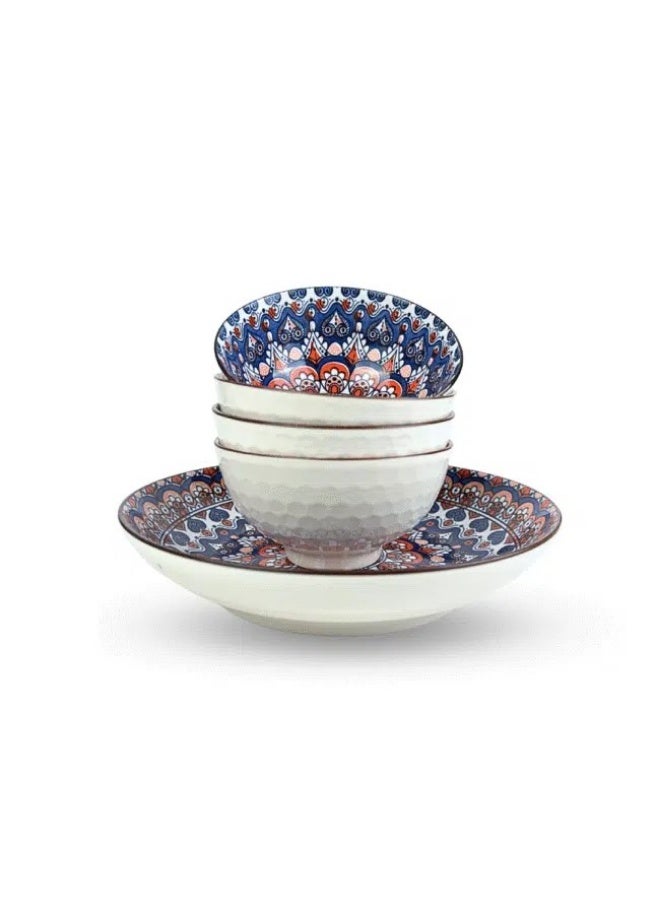 طقم بولات سلطة وشوربة من البورسلين مكون من 5 قطع (4 بولات عميقة 12 سم + طبق واحد 21 سم) الشكل 2 - Image 2