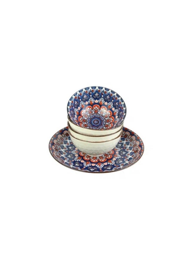 طقم بولات سلطة وشوربة من البورسلين مكون من 5 قطع (4 بولات عميقة 12 سم + طبق واحد 21 سم) الشكل 2 - Image 3