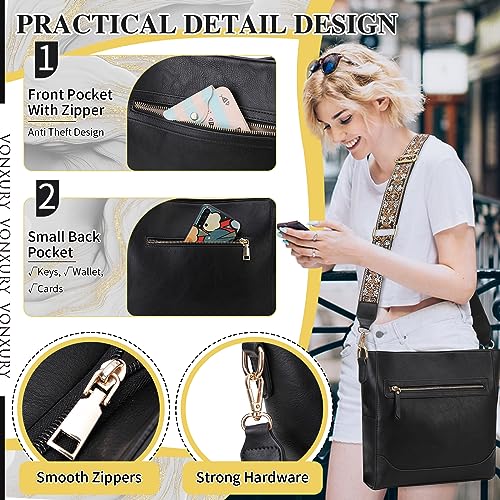 VX VONXURY Crossbody Bag for Women, Trendy Vegan Leather Shoulder Bag, Designer Bucket Bag with 2PCS Adjustable Straps - Image 3