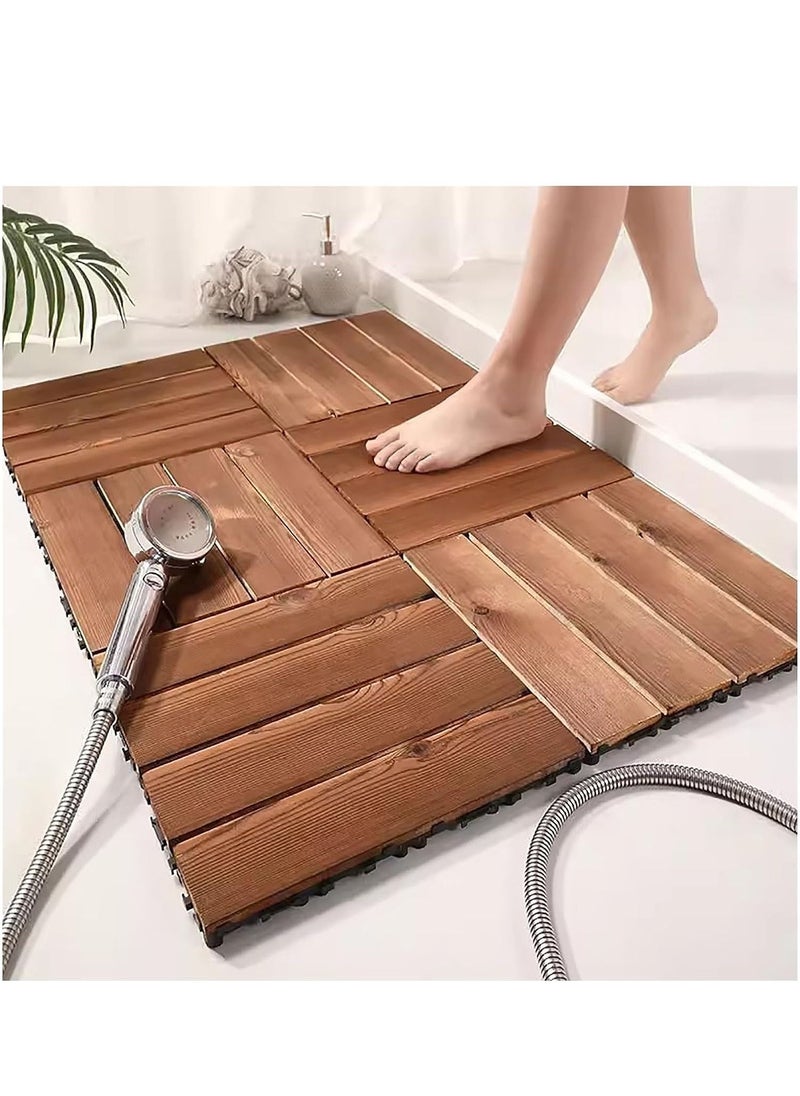 LINGWEI - 10pcs Wooden Floor Decking Tile Brown 30x3x30cm - Image 1