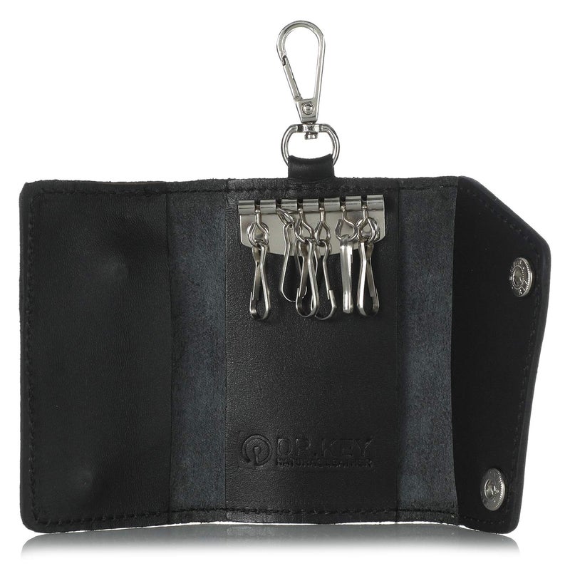 Dr.Key Matte Leather Snap Hook Unisex Key Holder Wallet - Black - Image 2
