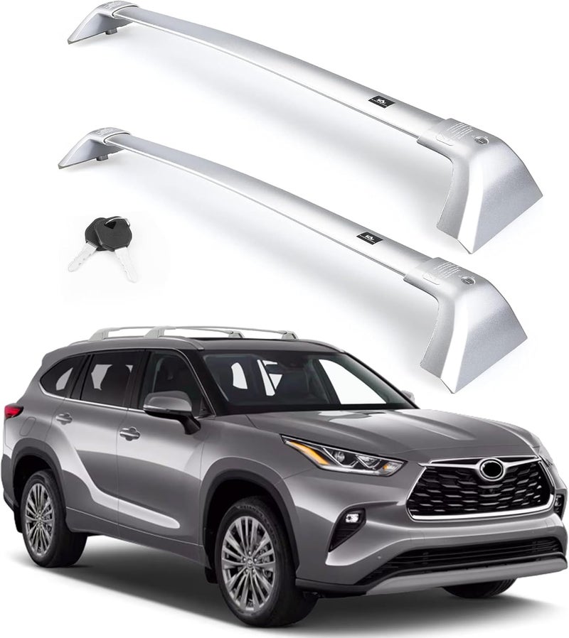 Autekcomma Silver Heavy Duty Roof Rack Crossbar Replacement for Toyota Highlander 2020-2026 XLE Limited Platinum,Anti Theft Mechanism Lock with Max 260 lbs Loading Weight Crossbar(Sold as 1 Pair) - Image 1