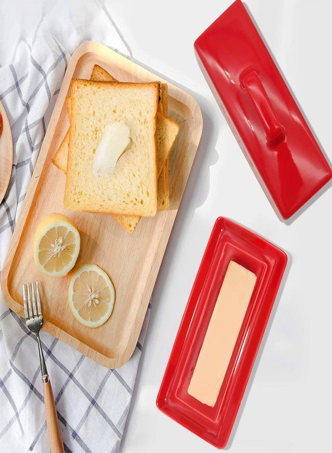 Eeaivnm Butter Dish with Lid, Butter Keeper Porcelain,7" Butter Dishes-Dishwasher Safe, Ceramic Butter Dish with Handle Design for Countertop (Red) - Image 5