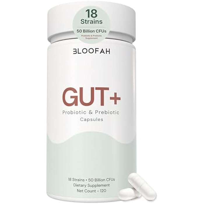Bloofah Gut+ Probiotic & Prebiotic Capsules for Women – 50 Billion CFU, 18 Strain Formula with Cranberry Extract – Daily Gut, Digestive & Balance Support – Clean Label Supplement – 120 Capsules - Image 1