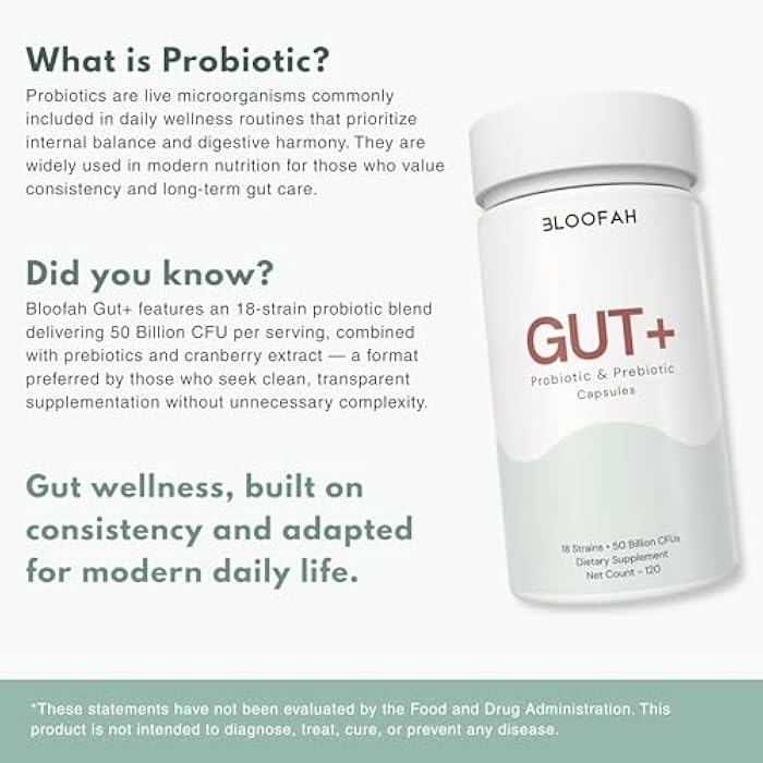 Bloofah Gut+ Probiotic & Prebiotic Capsules for Women – 50 Billion CFU, 18 Strain Formula with Cranberry Extract – Daily Gut, Digestive & Balance Support – Clean Label Supplement – 120 Capsules - Image 3