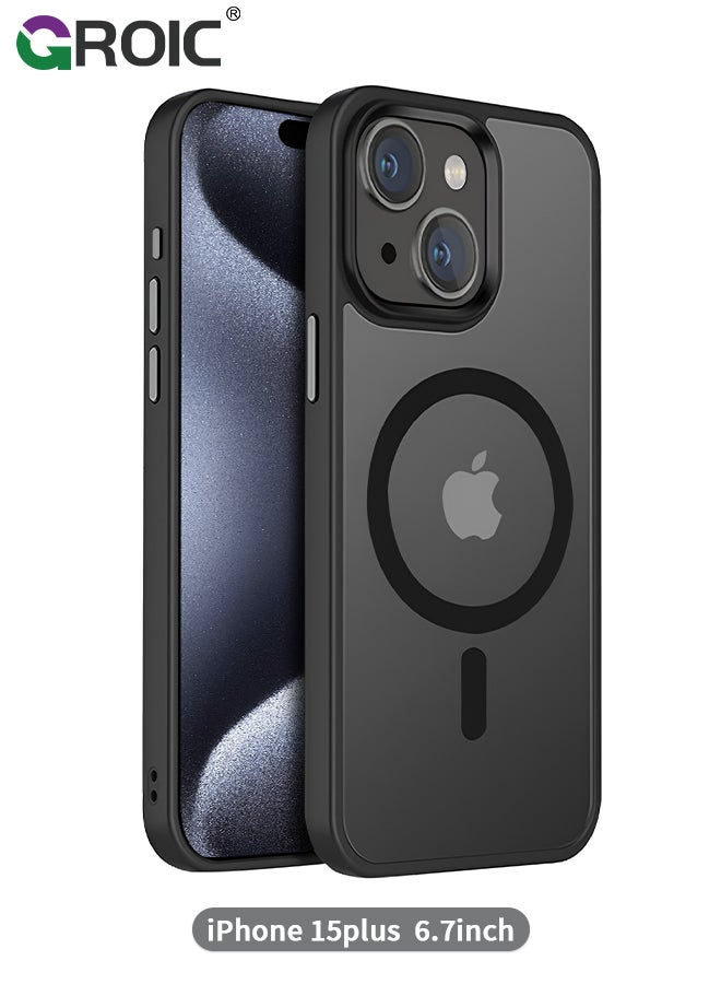 GROIC Magnetic Designed for iPhone 15 Plus Black Case, Protection & Compatible with MagSafe, Translucent Matte Back with Soft Edge Phone Case - Image 1