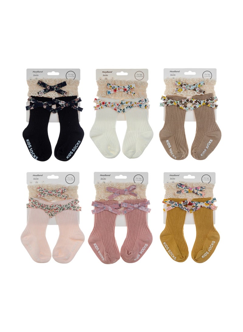 D'Daniela Victoria Ribbon Bow Turban and Socks Set for Babies - Baby Pink - Image 4