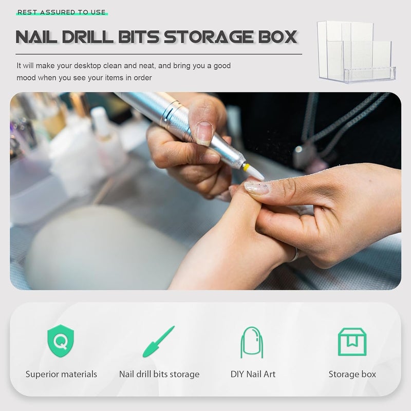 KALLORY Nail Drill Bits Storage Box with Polishing Head Organizer Manicure Case for Female Nail Art Tools Display and Storage for Home Salon Use - Image 5