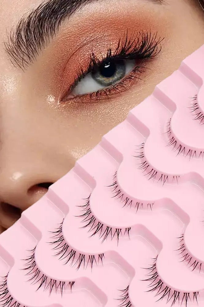 10 pairs of Little Flame under-eye false eyelashes and upper eyelash set Clear stems one-piece handmade Natural eyelashes - Image 2