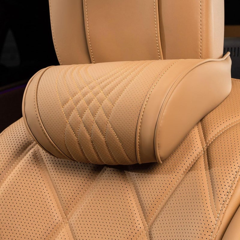 Dapucarin Car Headrest Memory Foam Neck Pillow with Leather Cover - Palomino Brown - Image 1