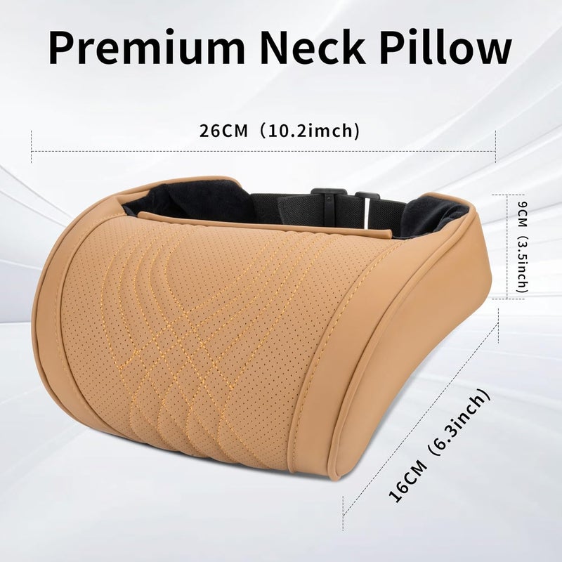 Dapucarin Car Headrest Memory Foam Neck Pillow with Leather Cover - Palomino Brown - Image 4