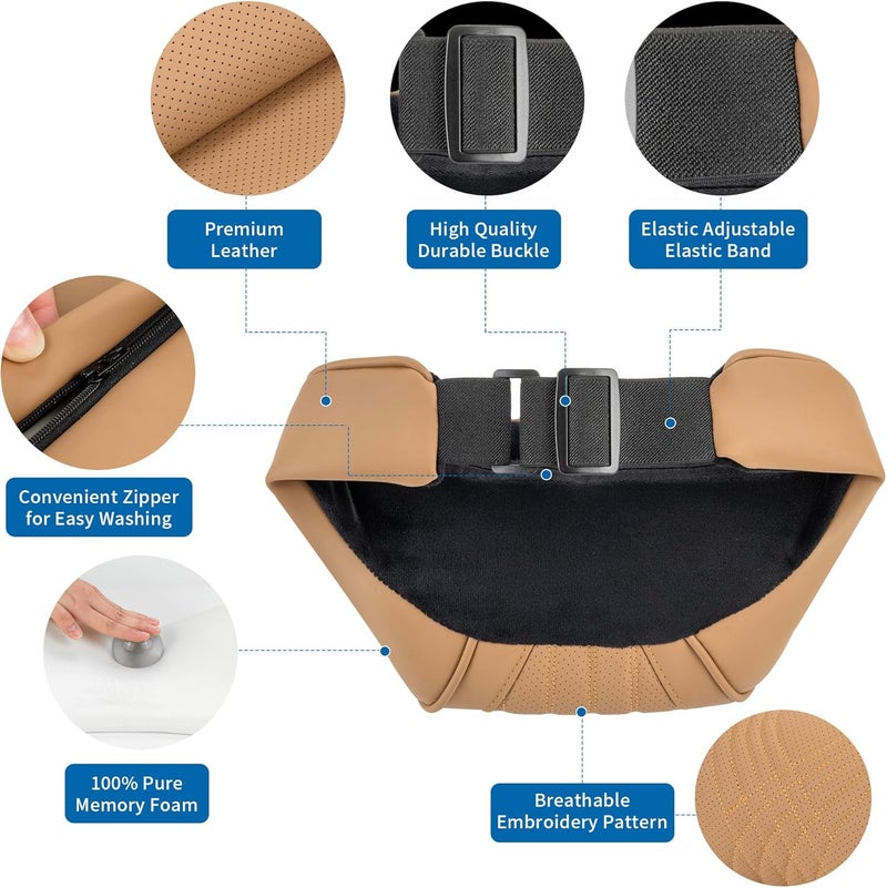 Dapucarin Car Headrest Memory Foam Neck Pillow with Leather Cover - Palomino Brown - Image 2