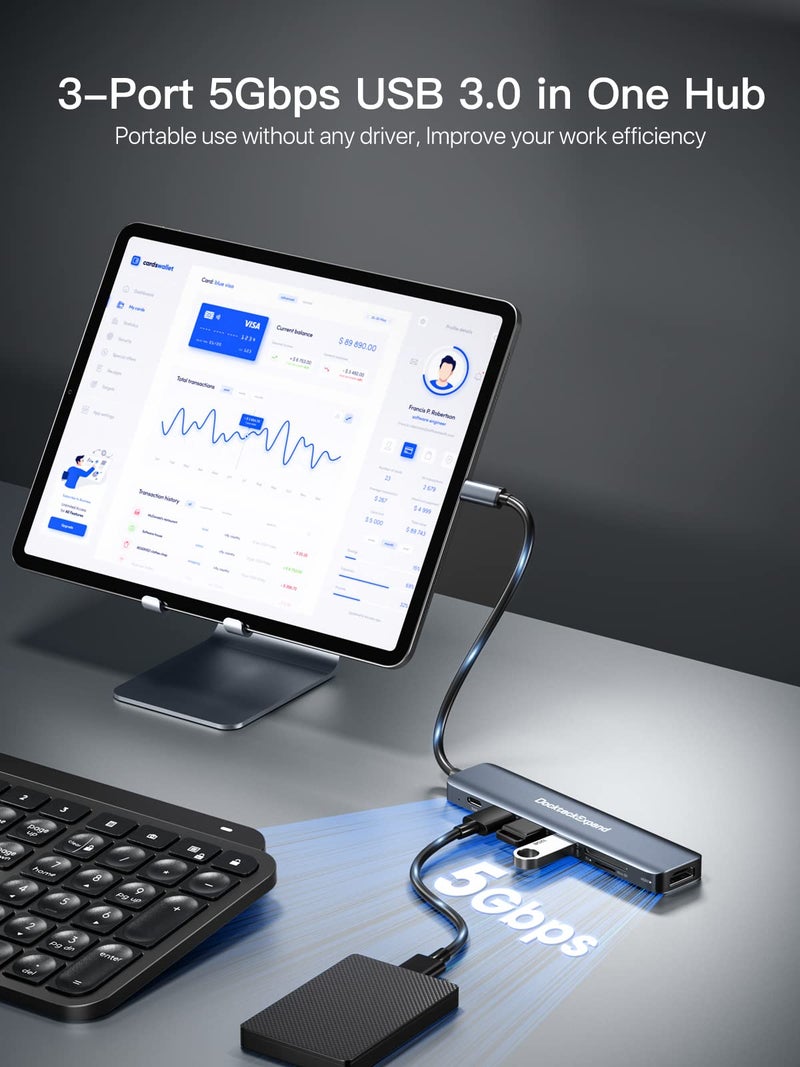 DockteckExpand USB C Hub, DockteckExpand 7 in 1 USB-C Multiport Adapter with 4K HDMI, 100W Power Delivery, 3 USB 3.0 Ports, SD/TF Card Reader, for MacBook Pro/Air, iMac, iPad Pro, Surface Pro 7/8, XPS, HP and More - Image 5