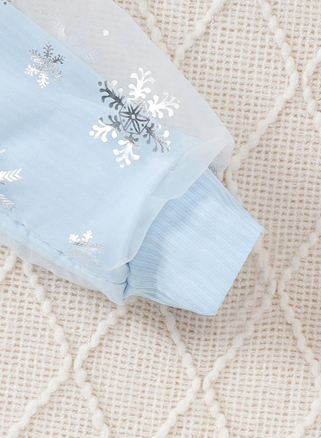 Take Two Girl's Graphic Print Puff Sleeve A-line Mesh Dress - Image 4