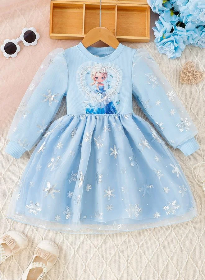 Take Two Take Two Girl's Graphic Print Puff Sleeve A-line Mesh Dress