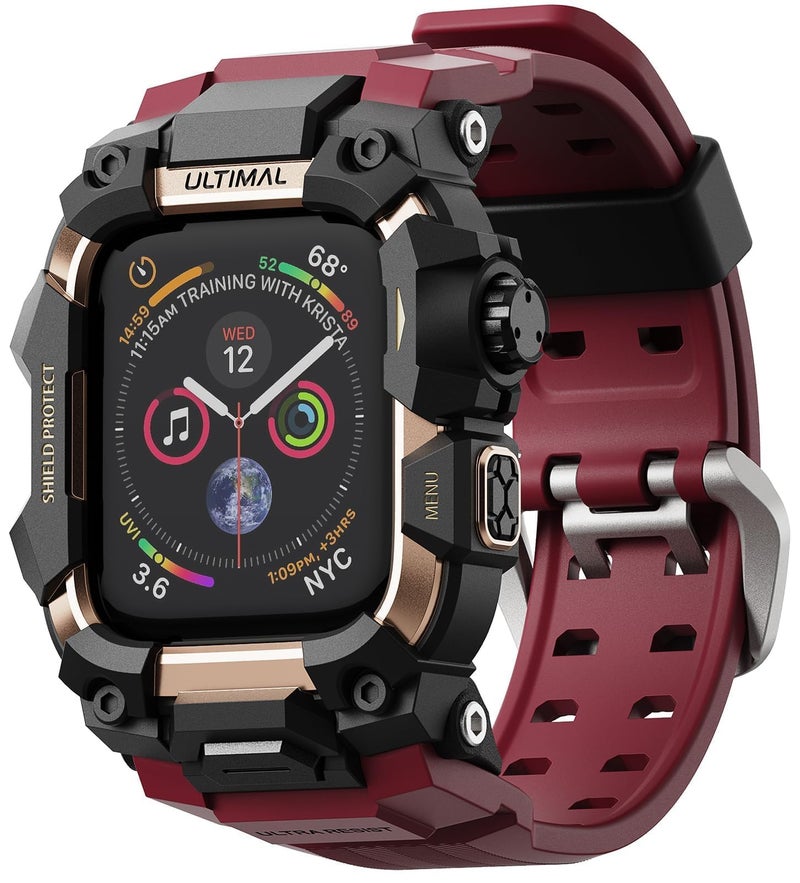 ULTIMAL Rugged Case with Band for Apple Watch 45mm,Compatible with Apple Watch Series 9/8/7 45mm Band Men,Military Grade Shockproof Bumper Cover for iWatch Tactical Band Men (45mm, Red) - Image 1
