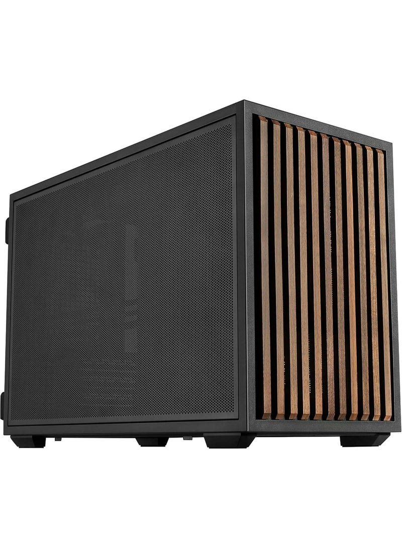 ليان لي علبة كمبيوتر B4-mATX خشبية - هيكل صغير الحجم mATX/Mini-ITX بسعة 21.3 لتر، لوحة أمامية من الخشب الطبيعي، دعم بطاقة رسومات بأربعة فتحات 358 مم، مبرد معالج 165 مم، مشعاع 360 مم، وحدة تزويد طاقة ATX/SFX، حتى 9 مراوح، تصميم رأسي/أفقي، أسود | G99.B4X-WD.00 - Image 1