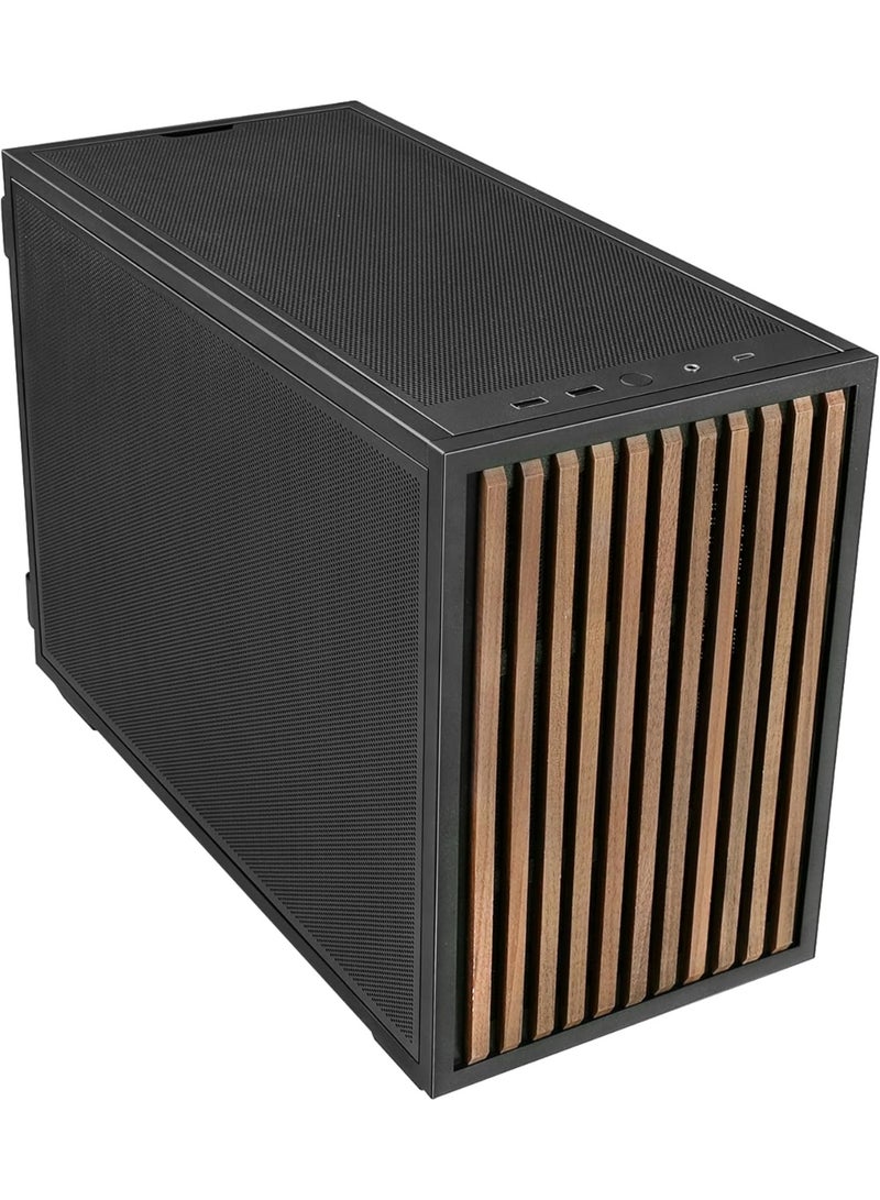 ليان لي علبة كمبيوتر B4-mATX خشبية - هيكل صغير الحجم mATX/Mini-ITX بسعة 21.3 لتر، لوحة أمامية من الخشب الطبيعي، دعم بطاقة رسومات بأربعة فتحات 358 مم، مبرد معالج 165 مم، مشعاع 360 مم، وحدة تزويد طاقة ATX/SFX، حتى 9 مراوح، تصميم رأسي/أفقي، أسود | G99.B4X-WD.00 - Image 2