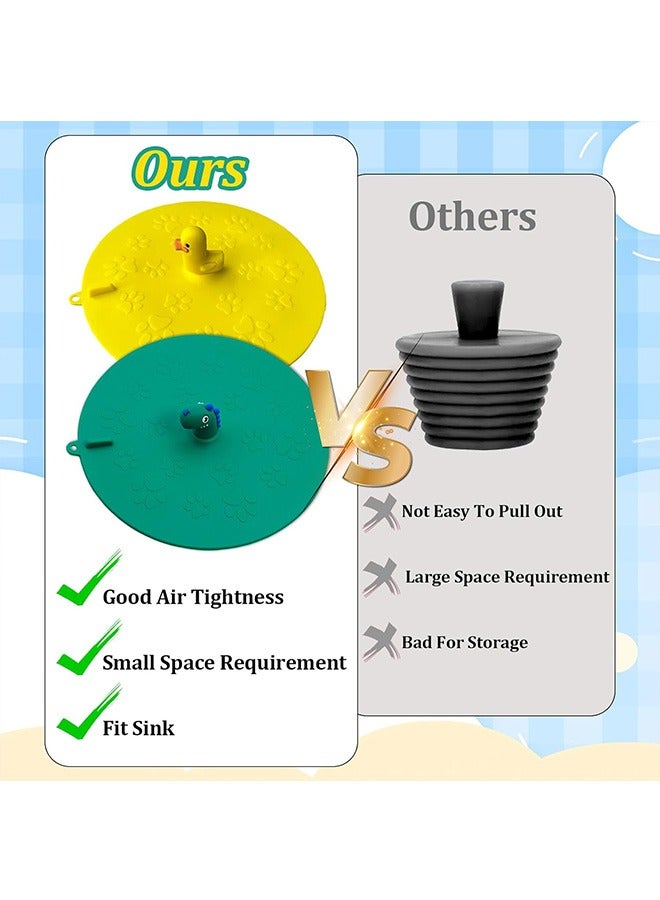 2 قطع سدادة حوض الاستحمام، سدادة حوض الاستحمام المصنوعة من السيليكون العالمي، سدادة مصفاة حوض المطبخ، سدادة تصريف حوض الاستحمام المصنوعة من الكرتون، سدادة امتصاص غطاء التصريف المسطح (البطة الصفراء وال - Image 4