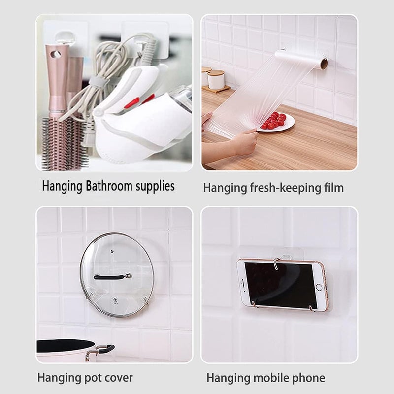 خطافات حائط المطبخ اللاصقة - 24 عبوة، ثقيلة التحمل (بحد أقصى 24 رطلاً)، بدون مسامير، شفافة، مقاومة للماء، خطافات لاصقة من الفولاذ المقاوم للصدأ للمفاتيح والحمام والدش والخارج والمطبخ والباب وتحسين المنزل والمنفعة - Image 5
