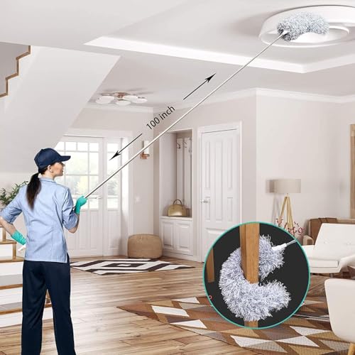 TECH LOGO ELECTRONICS Dusters for Home Cleaning Long Handle extendable Pole 30-100 Inch Microfiber Ceiling Duster with Cobweb Duster for Dust Cleaning with Bendable Head for Cleaning High Stick high Ceiling Fan - Image 2
