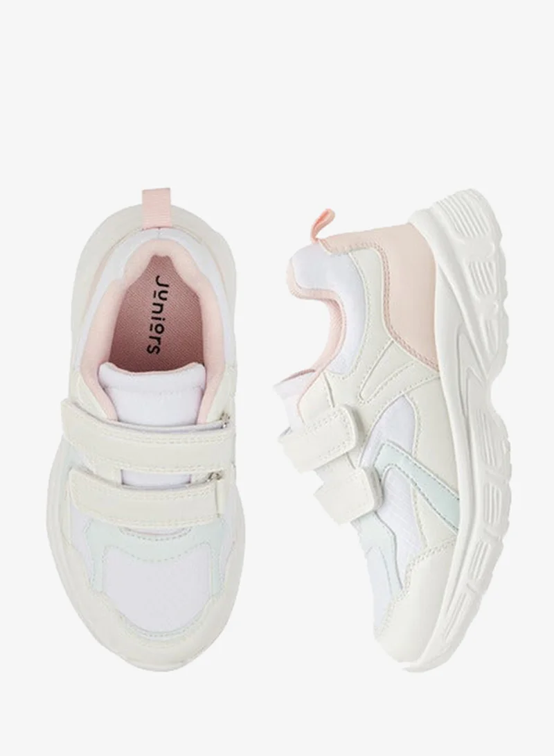 جونيورز Girls Panelled Sneakers with Hook and Loop Closure