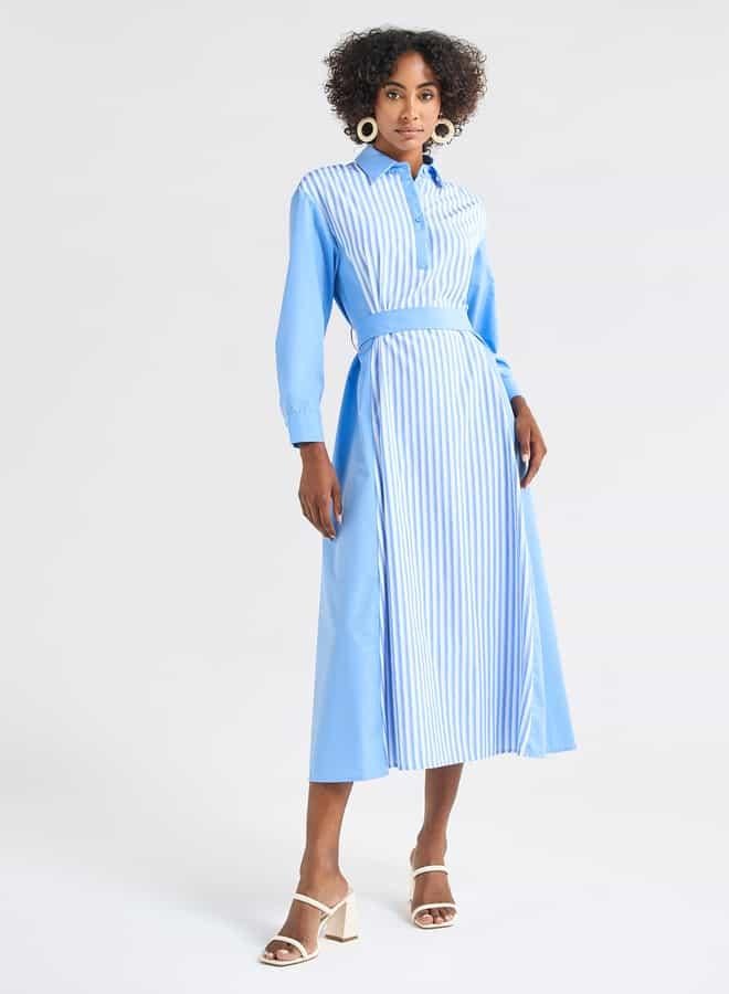 Splash FAV Striped Cotton Midi Dress - Image 1