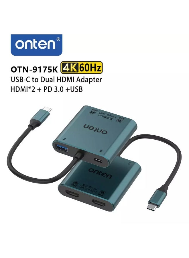 أونتن موزع USB C 4 في 1، 2 منفذ HDMI بدقة 4K@60 هرتز، 1 منفذ USB 3.0 بسرعة 5 جيجابت في الثانية، 1 منفذ USB-CPD بقوة 60 واط - Image 4