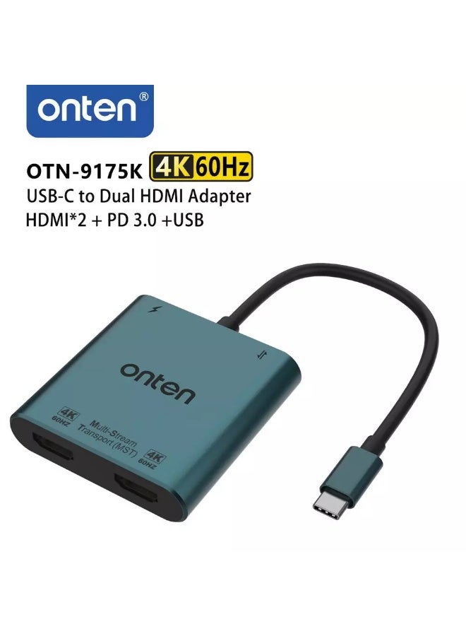 أونتن موزع USB C 4 في 1، 2 منفذ HDMI بدقة 4K@60 هرتز، 1 منفذ USB 3.0 بسرعة 5 جيجابت في الثانية، 1 منفذ USB-CPD بقوة 60 واط - Image 3