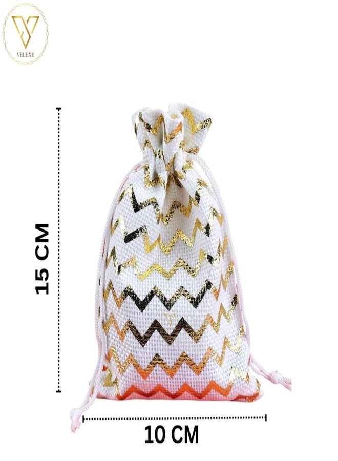 VELEXE Jute Bag with White Zigzag Design - Pack of 10 | 10 * 15CM | Eco-Friendly, Reusable Tote Bag | Stylish, Durable, and Sustainable | Perfect for Shopping & Gifting - Image 5